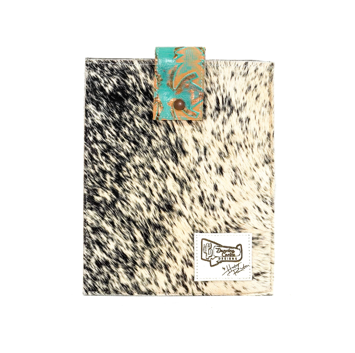 001 13'' Tablet Sleeve - Black & White w/ Agave Laredo-13'' Tablet Sleeve-Western-Cowhide-Bags-Handmade-Products-Gifts-Dancing Cactus Designs