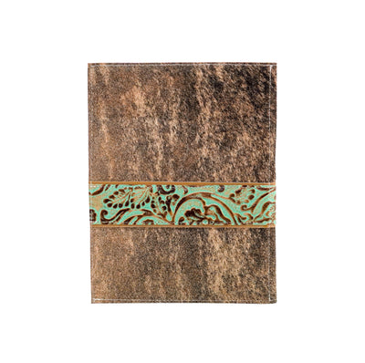001 Large Notepad Cover - Brindle w/ Turquoise tool-Large Notepad Cover-Western-Cowhide-Bags-Handmade-Products-Gifts-Dancing Cactus Designs