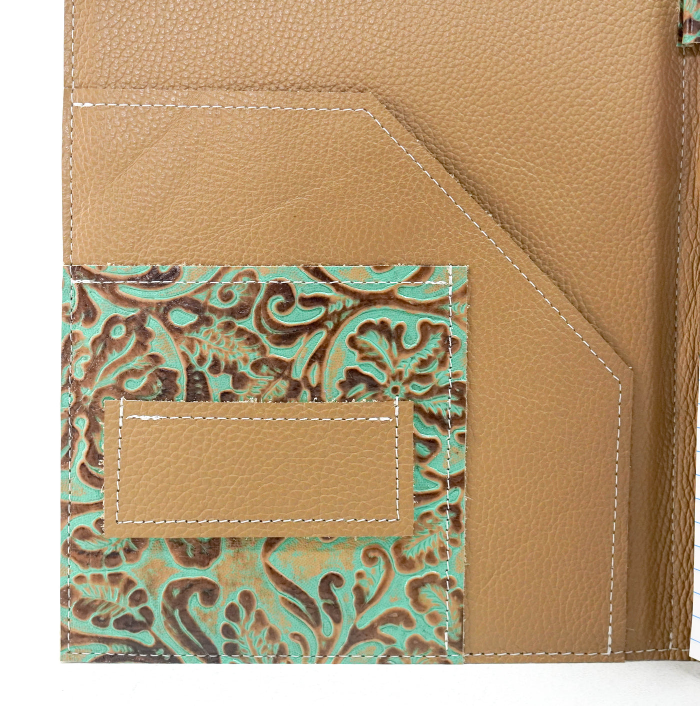 001 Large Notepad Cover - Brindle w/ Turquoise tool-Large Notepad Cover-Western-Cowhide-Bags-Handmade-Products-Gifts-Dancing Cactus Designs