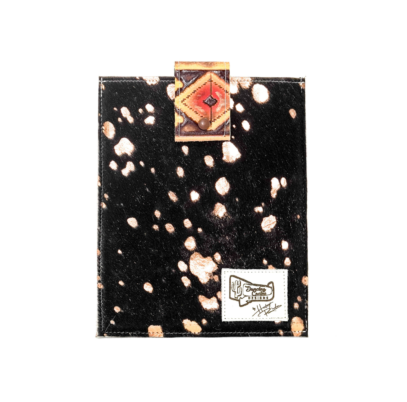 002 13'' Tablet Sleeve - Black & Rose Gold Acid w/ Summit Fire Navajo-13'' Tablet Sleeve-Western-Cowhide-Bags-Handmade-Products-Gifts-Dancing Cactus Designs