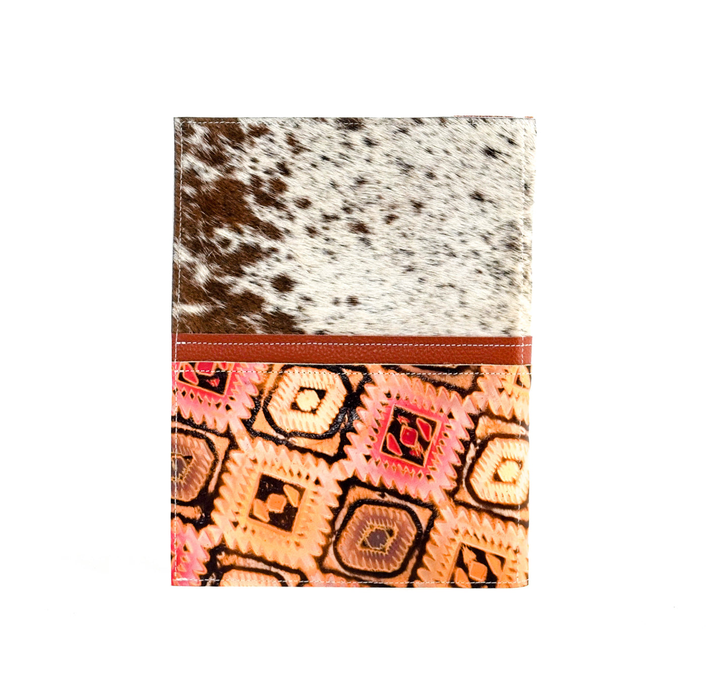 003 Large Notepad Cover - Chocolate & White w/ Moab Aztec-Large Notepad Cover-Western-Cowhide-Bags-Handmade-Products-Gifts-Dancing Cactus Designs