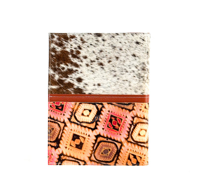 003 Large Notepad Cover - Chocolate & White w/ Moab Aztec-Large Notepad Cover-Western-Cowhide-Bags-Handmade-Products-Gifts-Dancing Cactus Designs