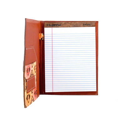 003 Large Notepad Cover - Chocolate & White w/ Moab Aztec-Large Notepad Cover-Western-Cowhide-Bags-Handmade-Products-Gifts-Dancing Cactus Designs