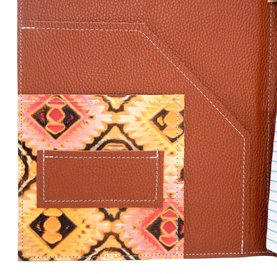 003 Large Notepad Cover - Chocolate & White w/ Moab Aztec-Large Notepad Cover-Western-Cowhide-Bags-Handmade-Products-Gifts-Dancing Cactus Designs