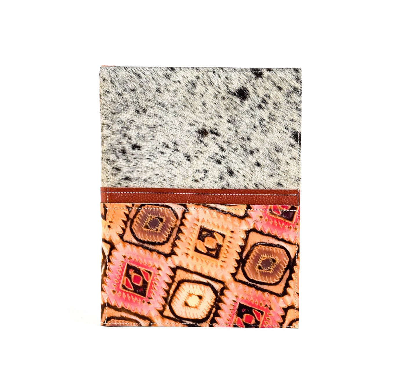 003 Large Notepad Cover - Chocolate & White w/ Moab Aztec-Large Notepad Cover-Western-Cowhide-Bags-Handmade-Products-Gifts-Dancing Cactus Designs