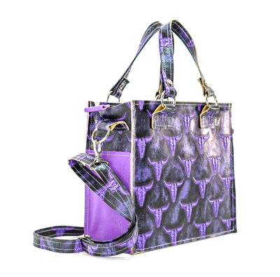 003 Minnie Pearl - All Embossed w/ Midnight Rain Skulls-Minnie Pearl-Western-Cowhide-Bags-Handmade-Products-Gifts-Dancing Cactus Designs