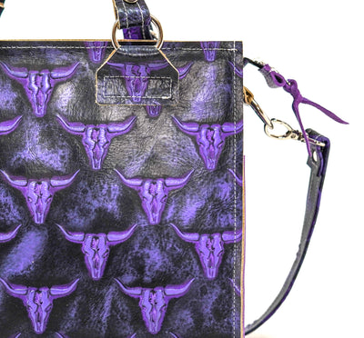 003 Minnie Pearl - All Embossed w/ Midnight Rain Skulls-Minnie Pearl-Western-Cowhide-Bags-Handmade-Products-Gifts-Dancing Cactus Designs