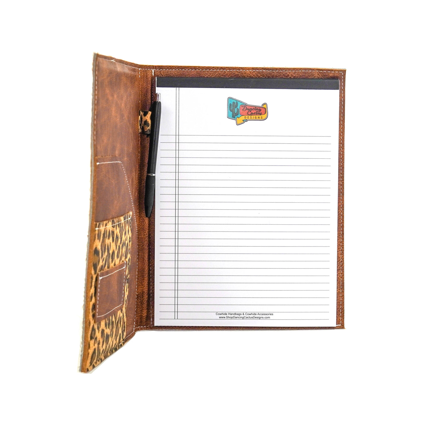 010 Large Notepad Cover - Brindle w/ Leopard Leather-Large Notepad Cover-Western-Cowhide-Bags-Handmade-Products-Gifts-Dancing Cactus Designs