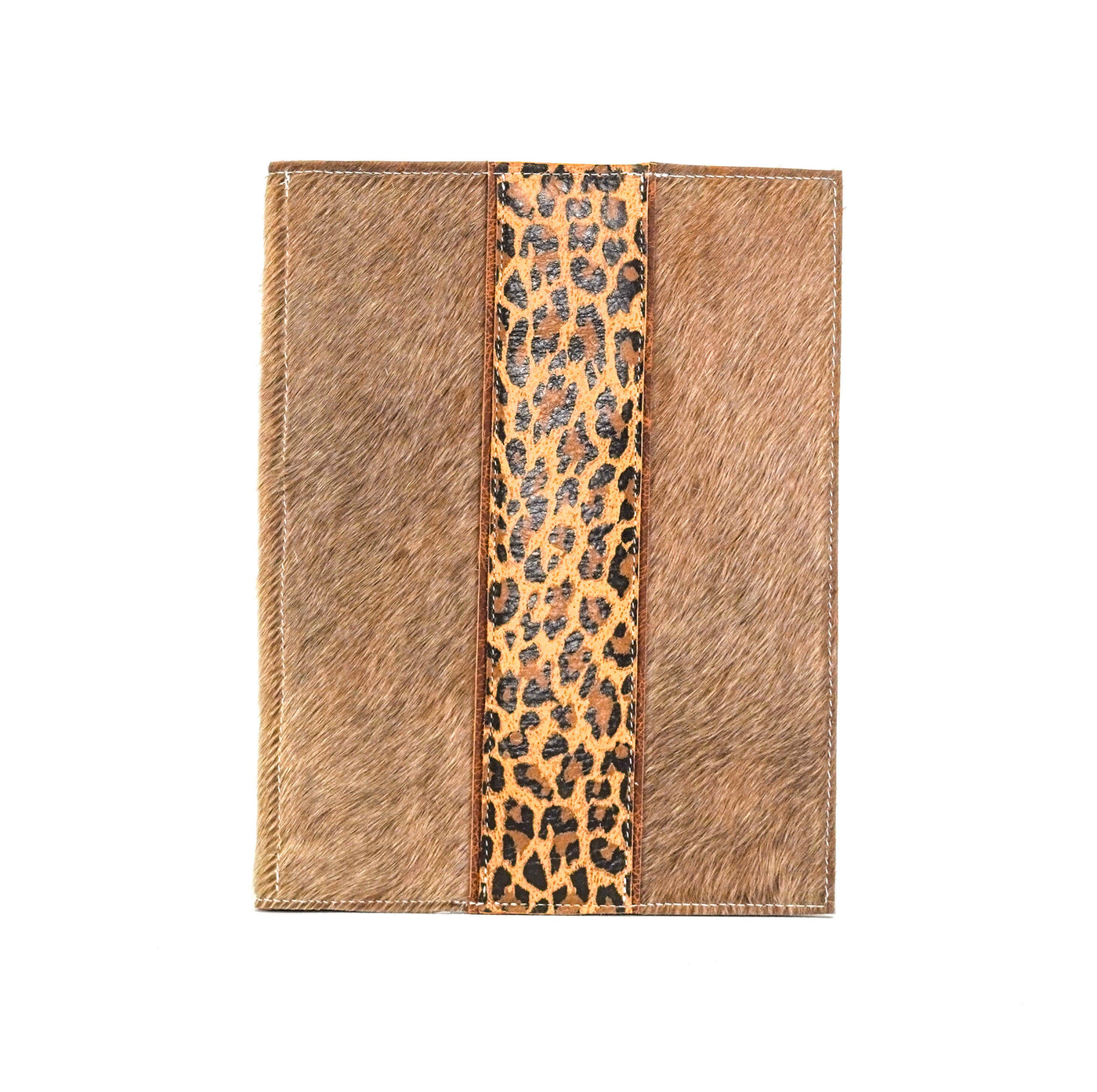 010 Large Notepad Cover - Brindle w/ Leopard Leather-Large Notepad Cover-Western-Cowhide-Bags-Handmade-Products-Gifts-Dancing Cactus Designs