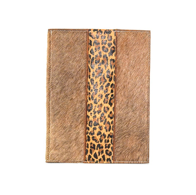 010 Large Notepad Cover - Brindle w/ Leopard Leather-Large Notepad Cover-Western-Cowhide-Bags-Handmade-Products-Gifts-Dancing Cactus Designs