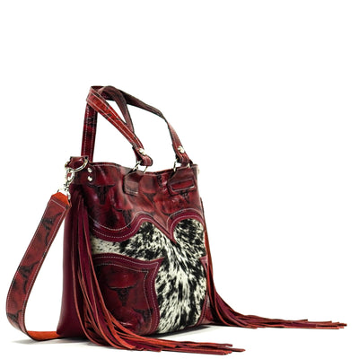 010 Taylor - Black & White w/ Burgundy Skulls-Taylor-Western-Cowhide-Bags-Handmade-Products-Gifts-Dancing Cactus Designs