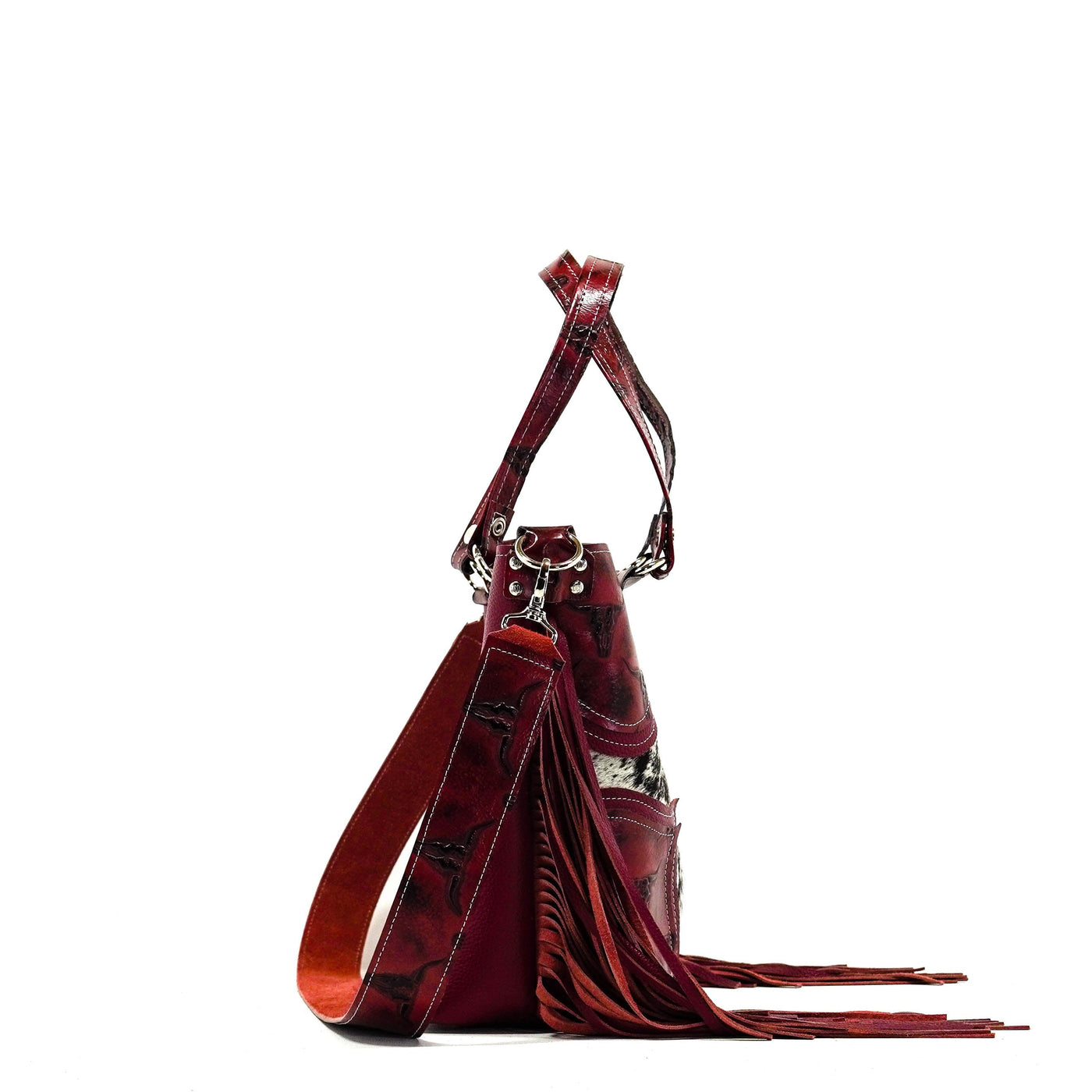 010 Taylor - Black & White w/ Burgundy Skulls-Taylor-Western-Cowhide-Bags-Handmade-Products-Gifts-Dancing Cactus Designs
