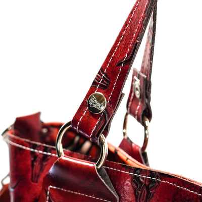 010 Taylor - Black & White w/ Burgundy Skulls-Taylor-Western-Cowhide-Bags-Handmade-Products-Gifts-Dancing Cactus Designs