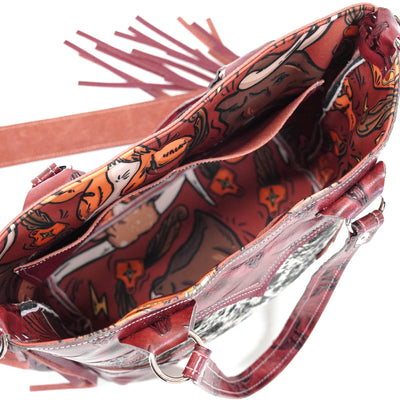 010 Taylor - Black & White w/ Burgundy Skulls-Taylor-Western-Cowhide-Bags-Handmade-Products-Gifts-Dancing Cactus Designs