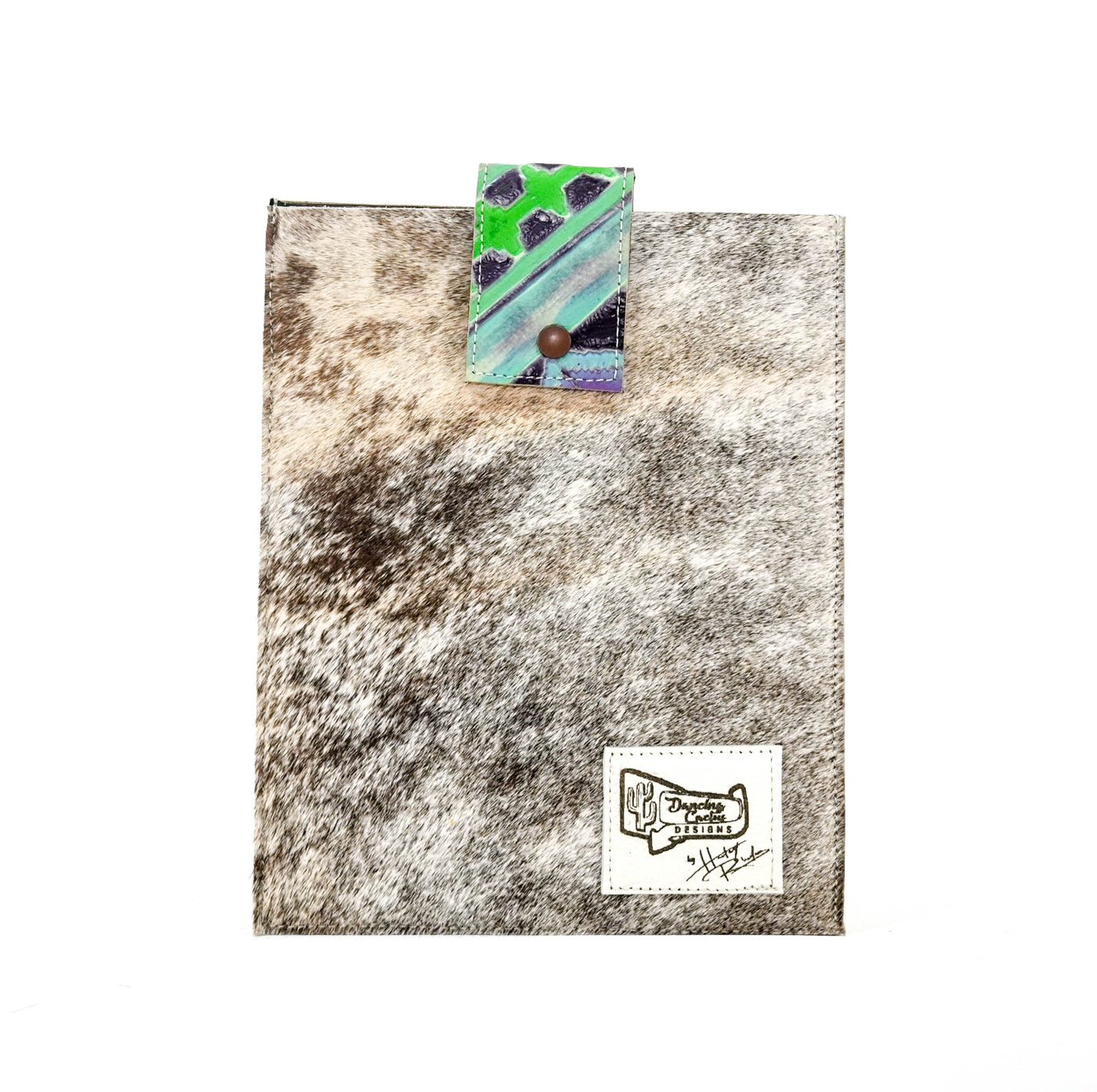 011 13'' Tablet Sleeve - Brindle w/ 90's Party Navajo-13'' Tablet Sleeve-Western-Cowhide-Bags-Handmade-Products-Gifts-Dancing Cactus Designs