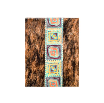 012 Large Notepad Cover - Brindle w/ Rainbow Aztec-Large Notepad Cover-Western-Cowhide-Bags-Handmade-Products-Gifts-Dancing Cactus Designs