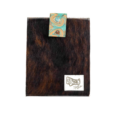 013 13'' Tablet Sleeve - Dark Brindle w/ Agave Laredo-13'' Tablet Sleeve-Western-Cowhide-Bags-Handmade-Products-Gifts-Dancing Cactus Designs