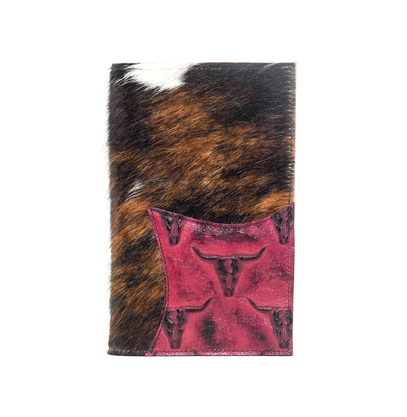 014 Small Notepad Cover - Tricolor w/ Red Skulls-Small Notepad Cover-Western-Cowhide-Bags-Handmade-Products-Gifts-Dancing Cactus Designs