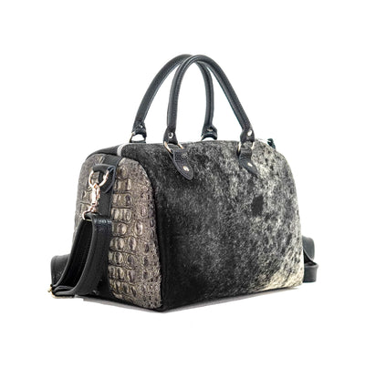 021 The Stowaway Classic - Black & White w/ Smoke Show Croc-The Stowaway Classic-Western-Cowhide-Bags-Handmade-Products-Gifts-Dancing Cactus Designs
