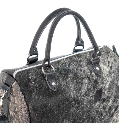 021 The Stowaway Classic - Black & White w/ Smoke Show Croc-The Stowaway Classic-Western-Cowhide-Bags-Handmade-Products-Gifts-Dancing Cactus Designs