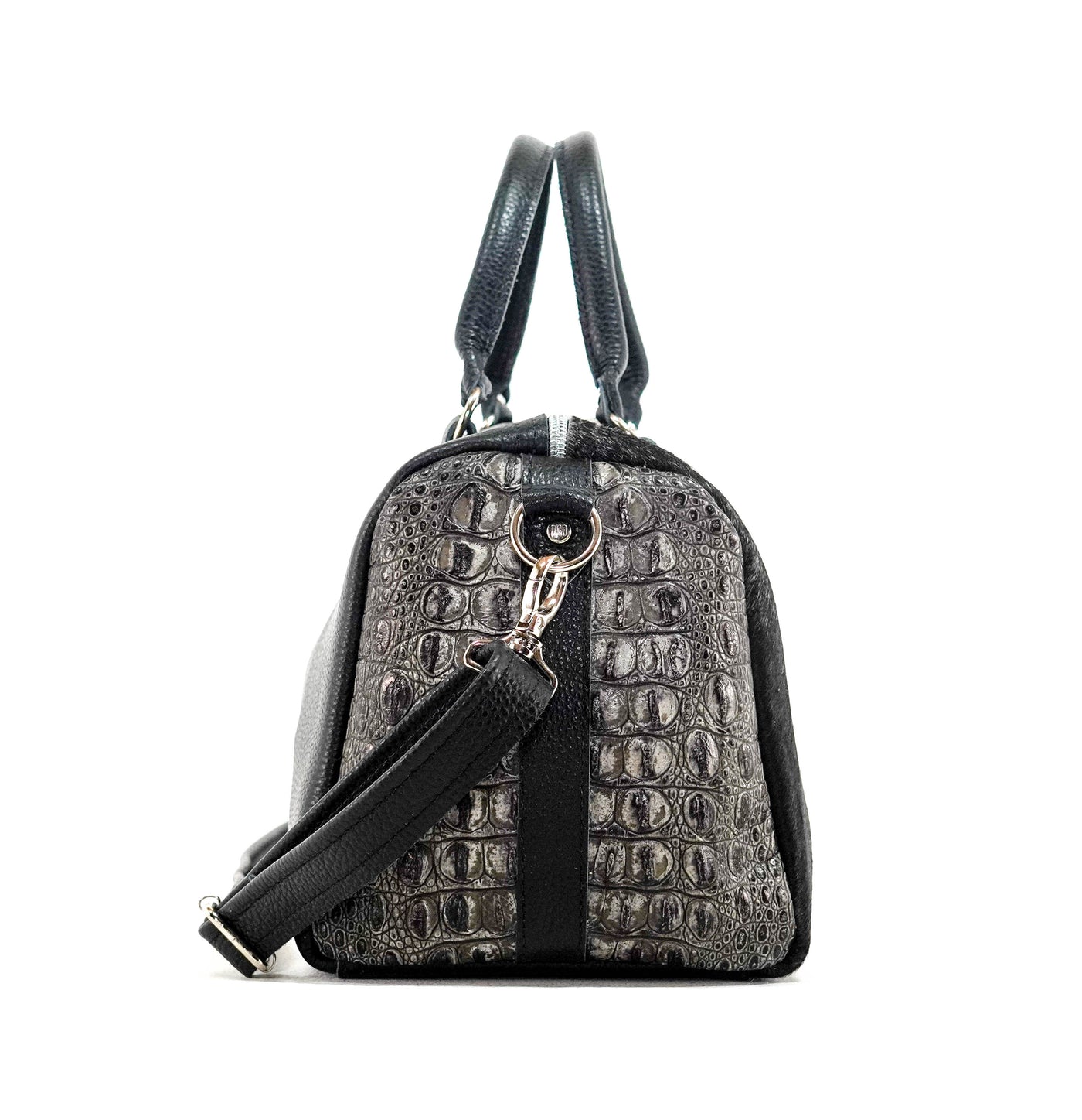 021 The Stowaway Classic - Black & White w/ Smoke Show Croc-The Stowaway Classic-Western-Cowhide-Bags-Handmade-Products-Gifts-Dancing Cactus Designs