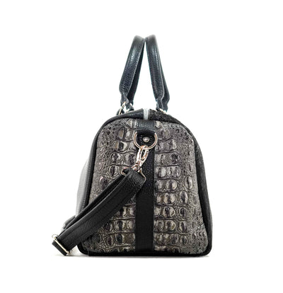 021 The Stowaway Classic - Black & White w/ Smoke Show Croc-The Stowaway Classic-Western-Cowhide-Bags-Handmade-Products-Gifts-Dancing Cactus Designs