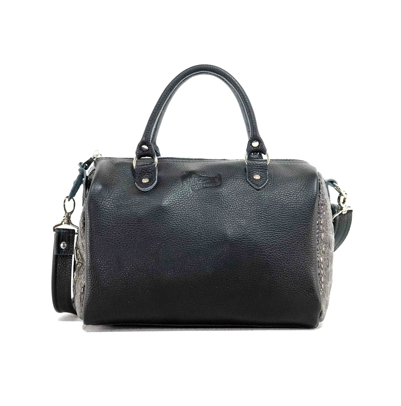 021 The Stowaway Classic - Black & White w/ Smoke Show Croc-The Stowaway Classic-Western-Cowhide-Bags-Handmade-Products-Gifts-Dancing Cactus Designs