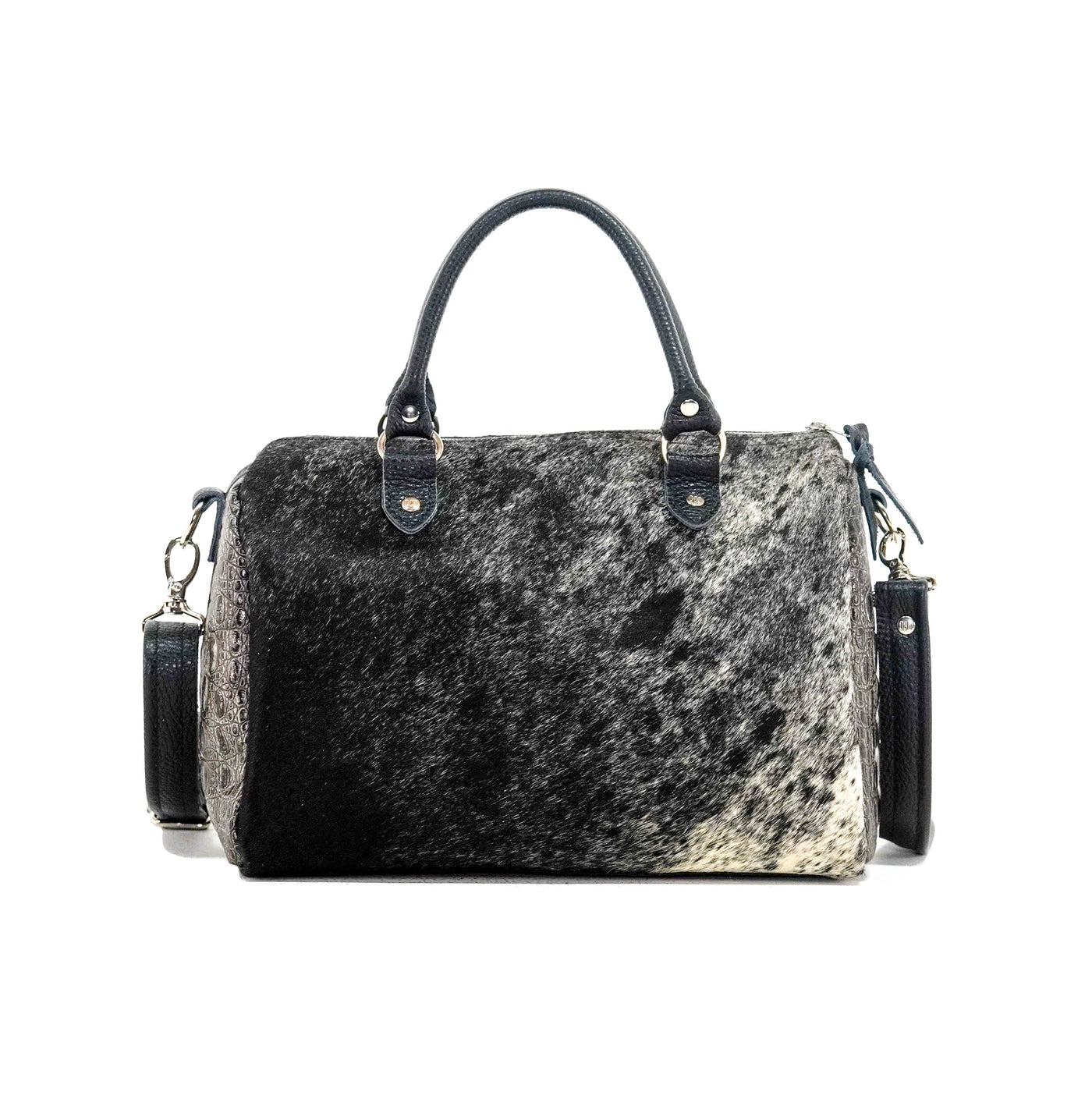 021 The Stowaway Classic - Black & White w/ Smoke Show Croc-The Stowaway Classic-Western-Cowhide-Bags-Handmade-Products-Gifts-Dancing Cactus Designs
