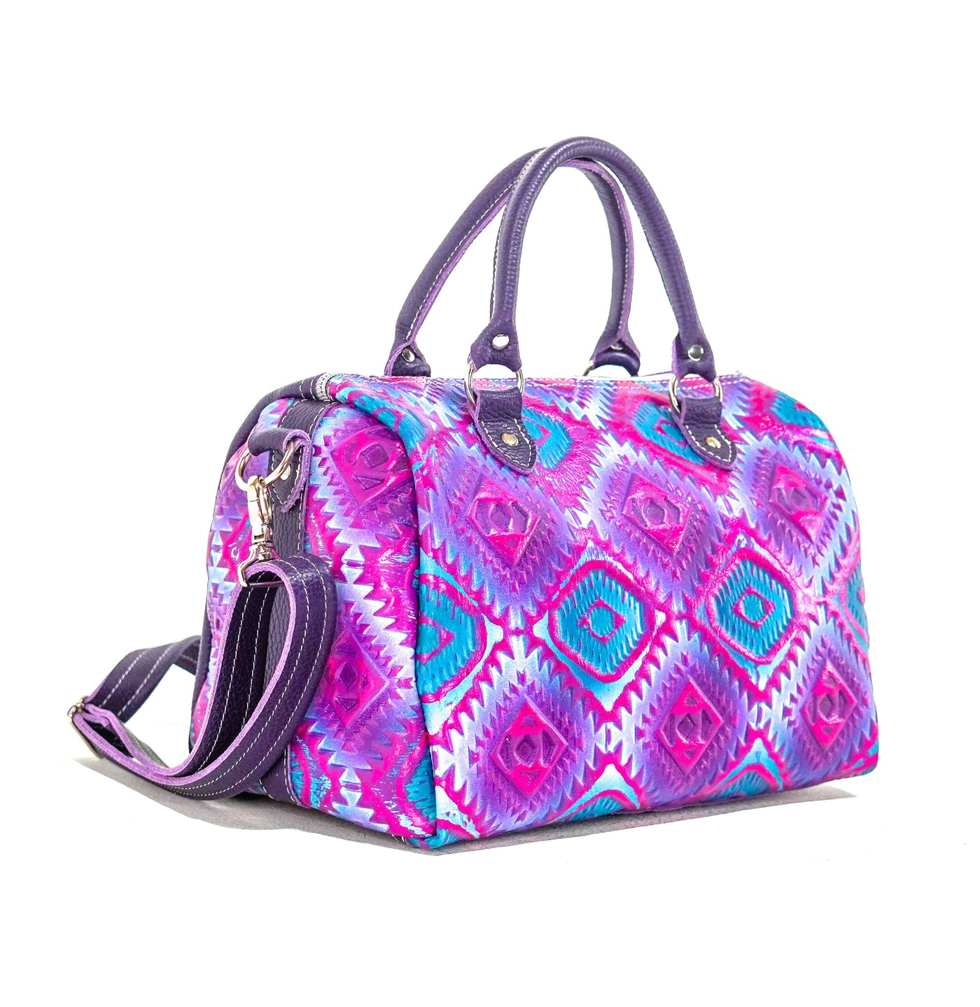 022 The Stowaway Classic - All Embossed w/ Rio Aztec-The Stowaway Classic-Western-Cowhide-Bags-Handmade-Products-Gifts-Dancing Cactus Designs