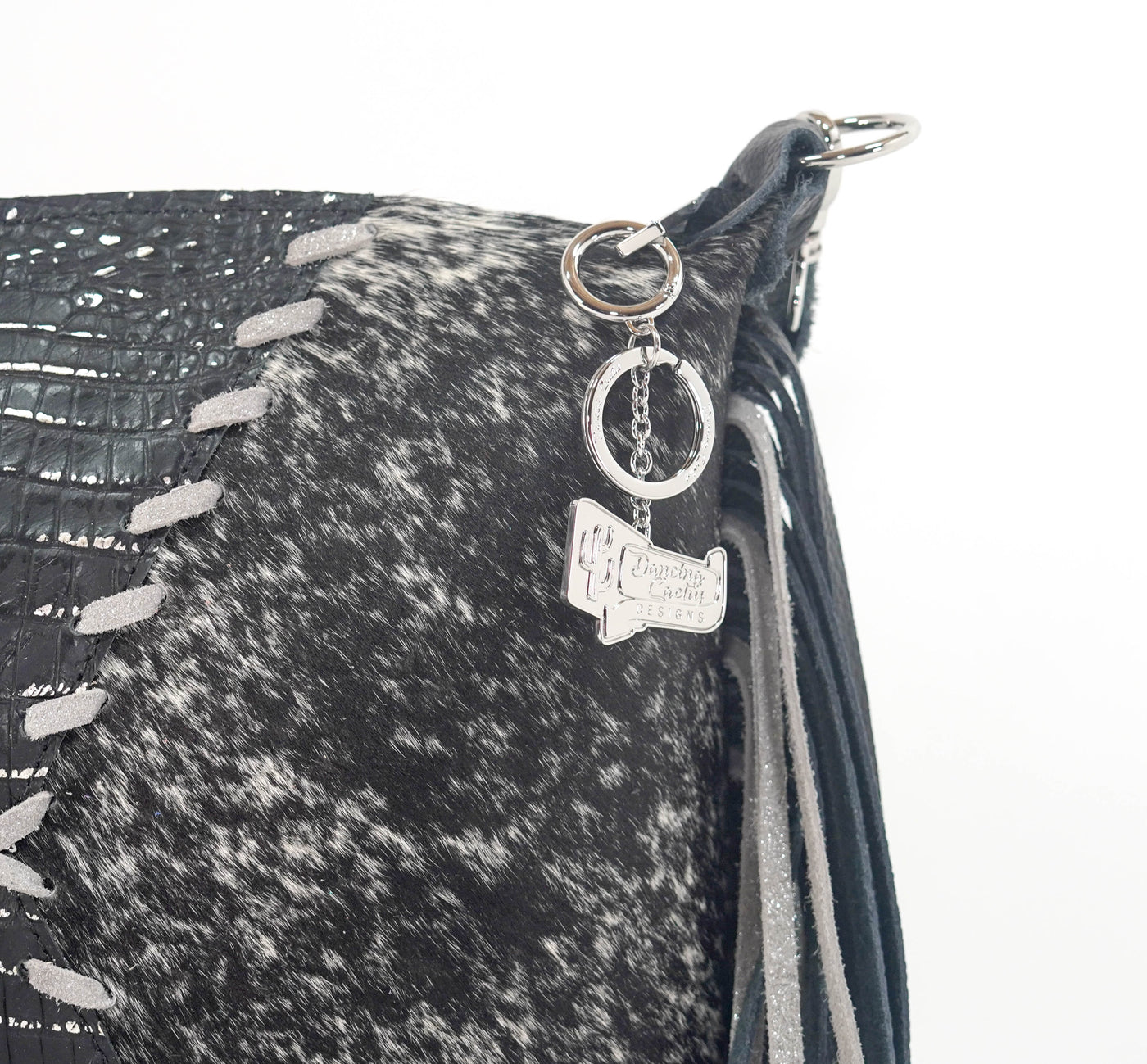 026 Oakley - Black & White w/ Onyx & Silver Croc-Oakley-Western-Cowhide-Bags-Handmade-Products-Gifts-Dancing Cactus Designs
