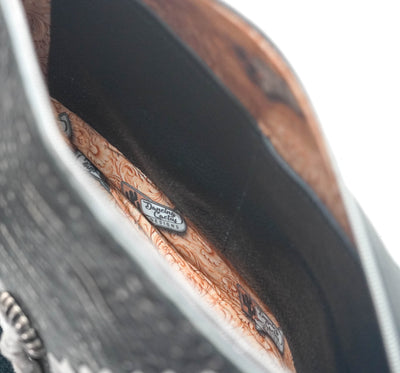 026 Oakley - Black & White w/ Onyx & Silver Croc-Oakley-Western-Cowhide-Bags-Handmade-Products-Gifts-Dancing Cactus Designs