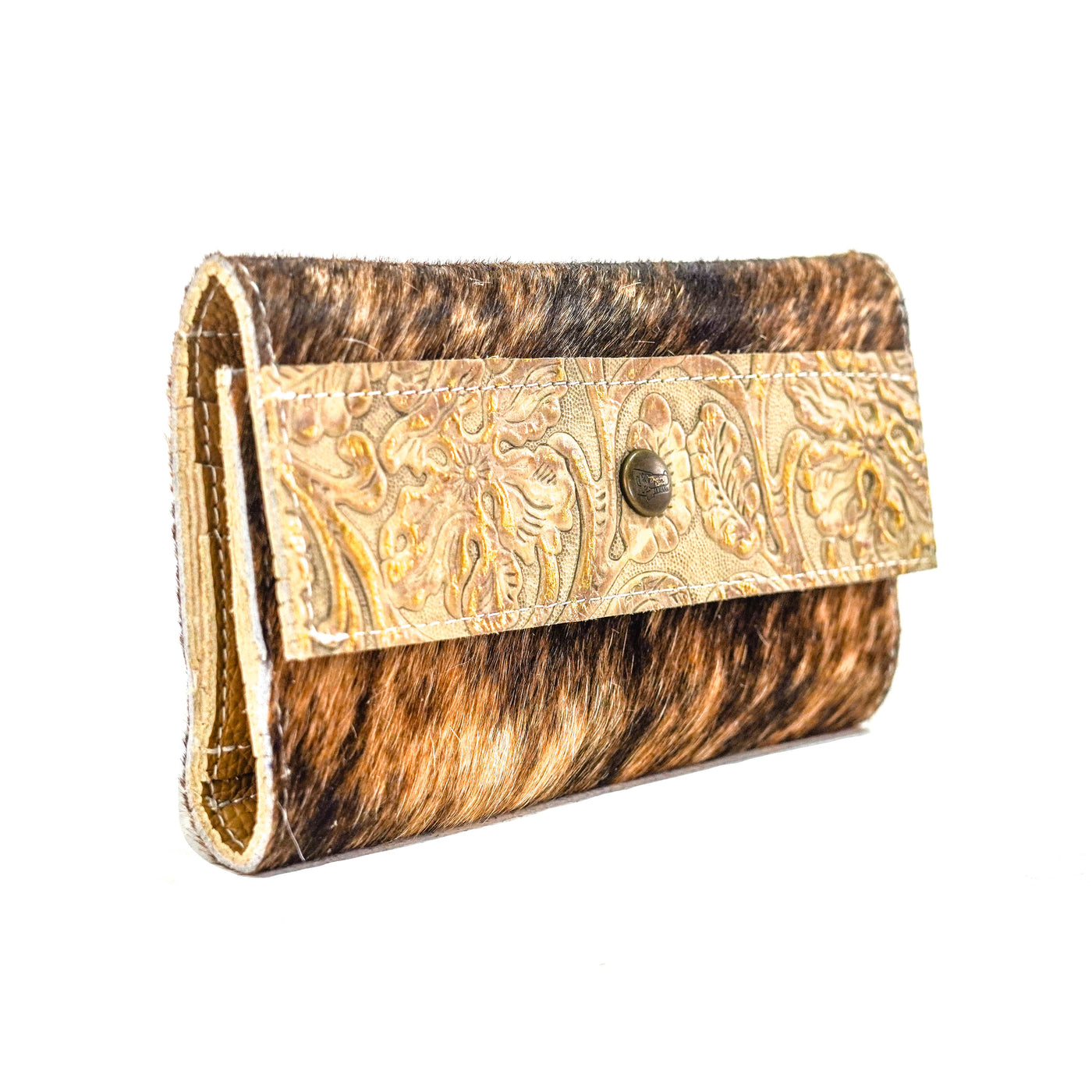 037 Kacey Wallet - Brindle w/ Golden Tool-Kacey Wallet-Western-Cowhide-Bags-Handmade-Products-Gifts-Dancing Cactus Designs