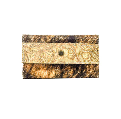 037 Kacey Wallet - Brindle w/ Golden Tool-Kacey Wallet-Western-Cowhide-Bags-Handmade-Products-Gifts-Dancing Cactus Designs