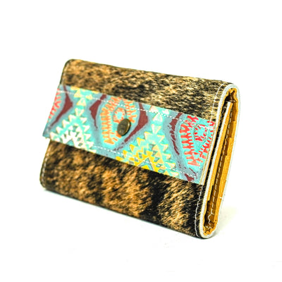 049 Kacey Wallet - Brindle w/ Rainbow Aztec-Kacey Wallet-Western-Cowhide-Bags-Handmade-Products-Gifts-Dancing Cactus Designs