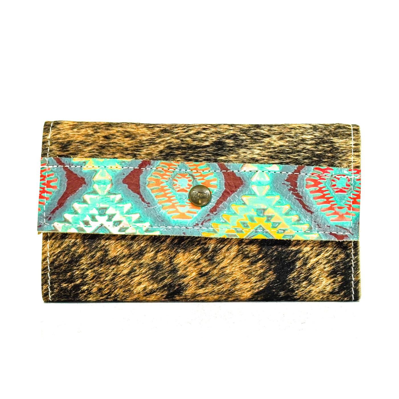 049 Kacey Wallet - Brindle w/ Rainbow Aztec-Kacey Wallet-Western-Cowhide-Bags-Handmade-Products-Gifts-Dancing Cactus Designs