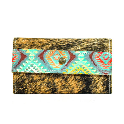 049 Kacey Wallet - Brindle w/ Rainbow Aztec-Kacey Wallet-Western-Cowhide-Bags-Handmade-Products-Gifts-Dancing Cactus Designs