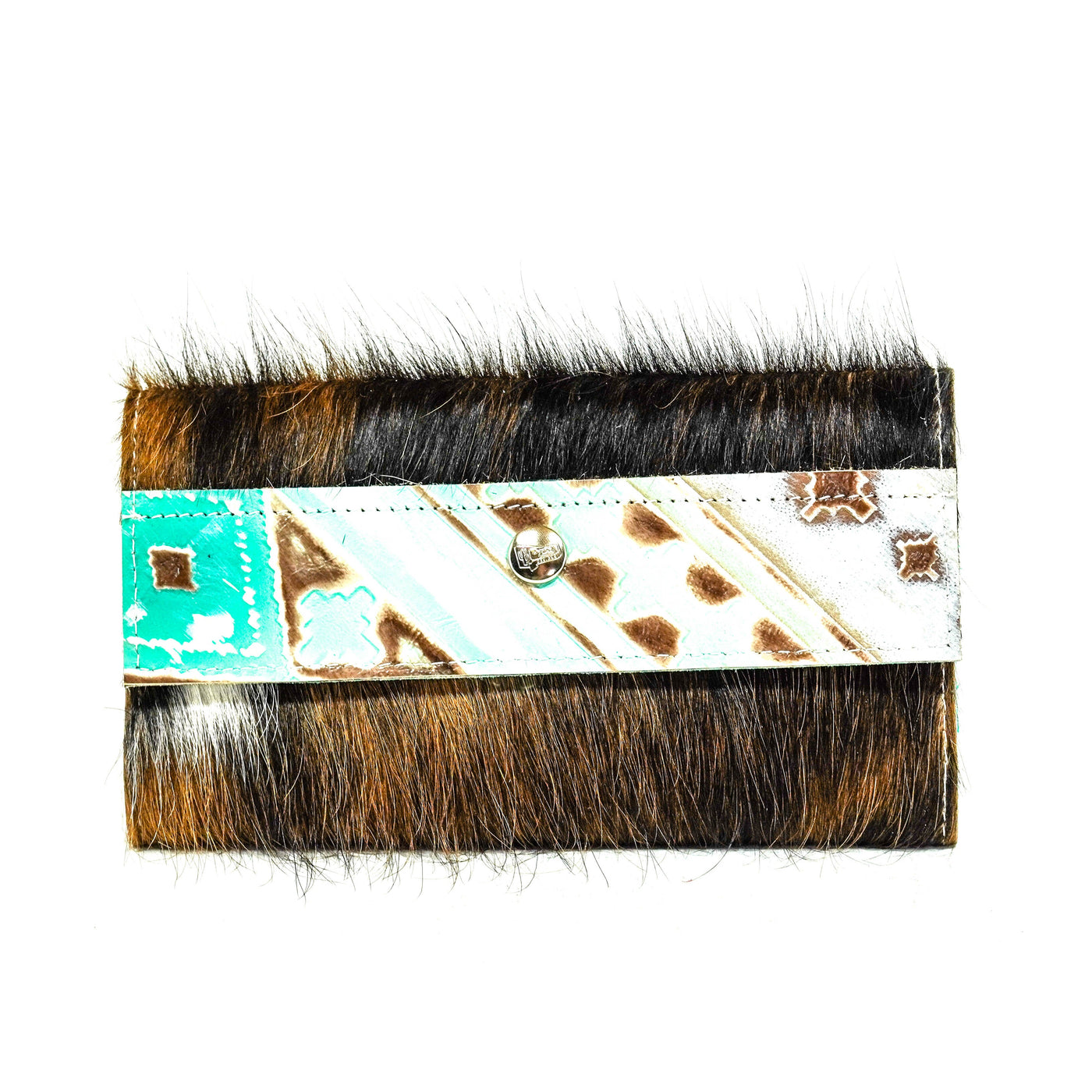 051 Kacey Wallet - Tricolor w/ Cocoa Navajo-Kacey Wallet-Western-Cowhide-Bags-Handmade-Products-Gifts-Dancing Cactus Designs