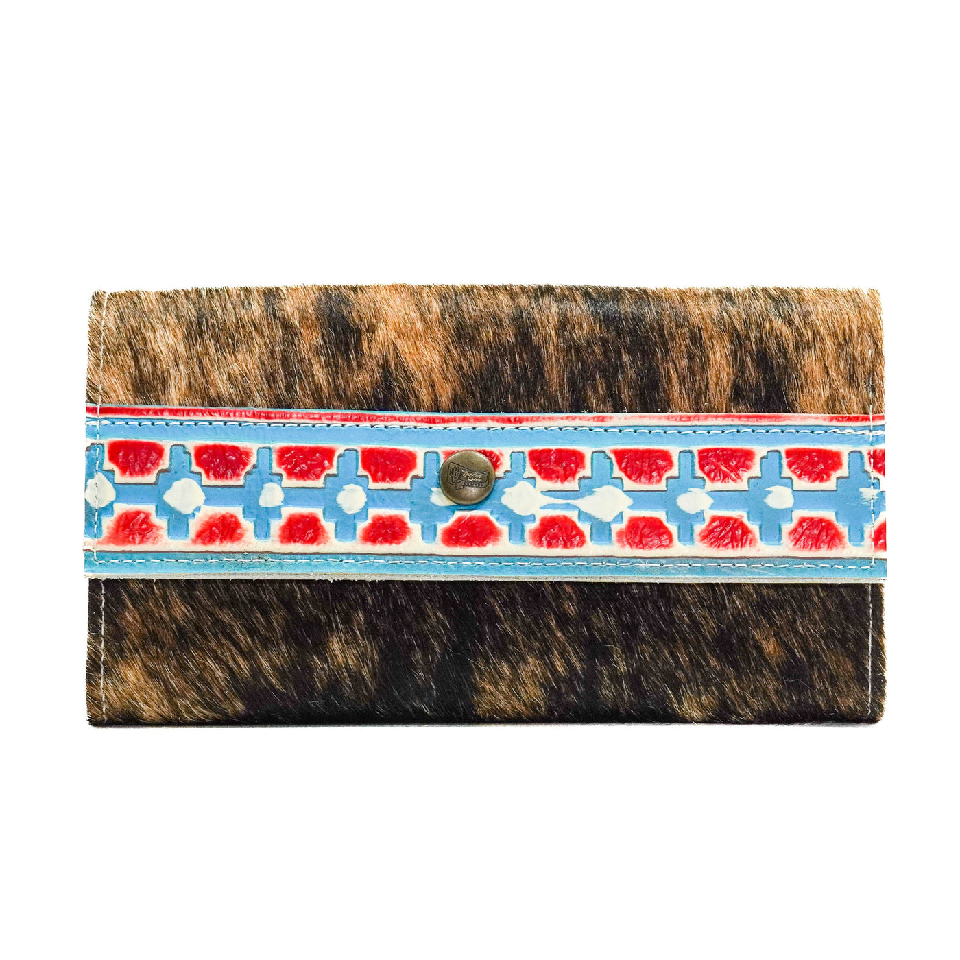 063 Kacey Wallet - Brindle w/ Great Plains Navajo-Kacey Wallet-Western-Cowhide-Bags-Handmade-Products-Gifts-Dancing Cactus Designs