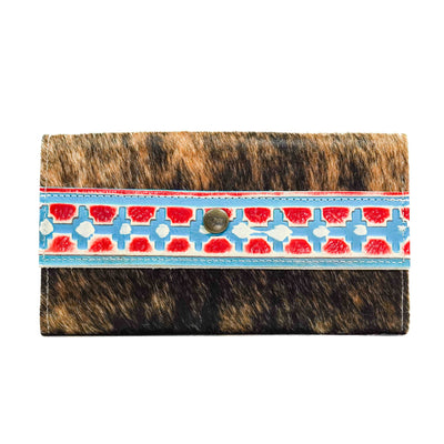 063 Kacey Wallet - Brindle w/ Great Plains Navajo-Kacey Wallet-Western-Cowhide-Bags-Handmade-Products-Gifts-Dancing Cactus Designs