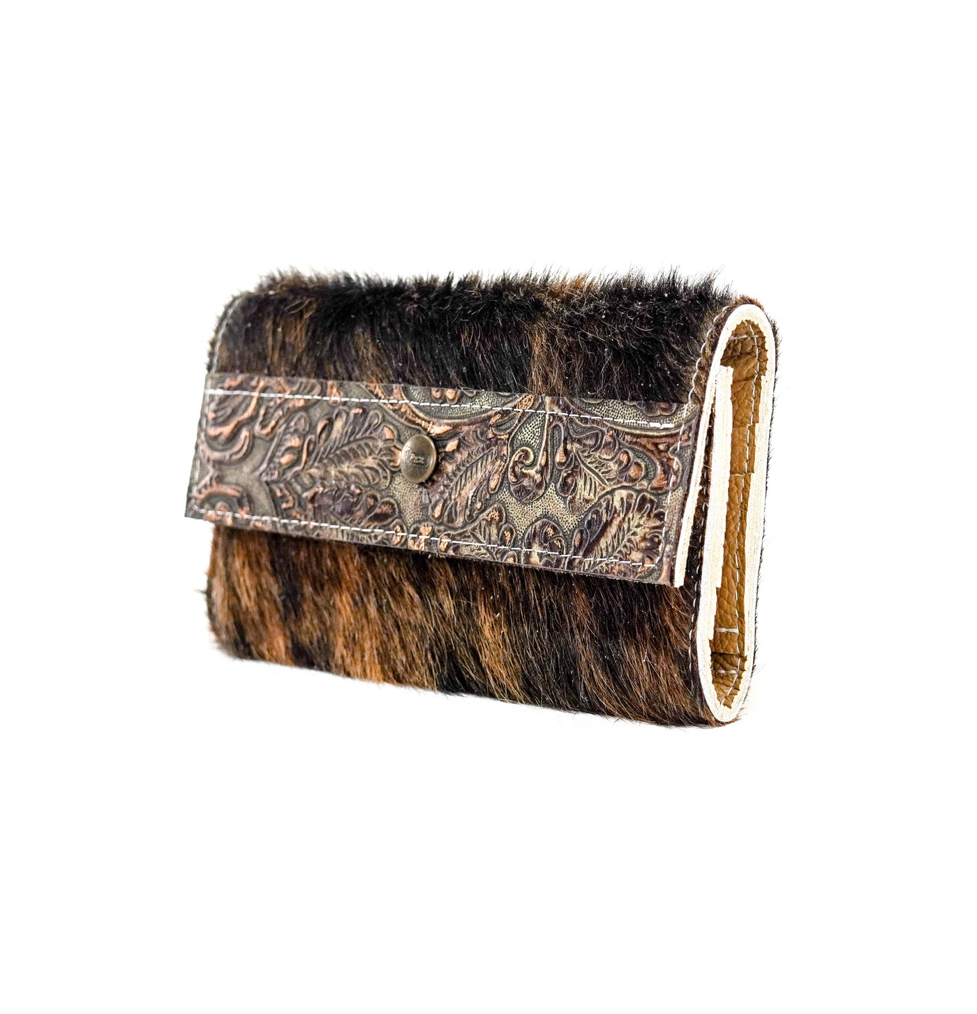 064 Kacey Wallet - Dark Brindle w/ Gilded Tool-Kacey Wallet-Western-Cowhide-Bags-Handmade-Products-Gifts-Dancing Cactus Designs