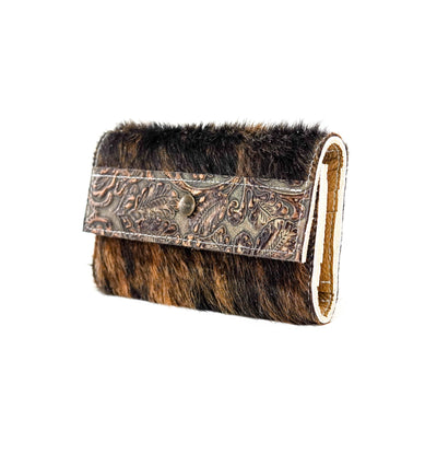 064 Kacey Wallet - Dark Brindle w/ Gilded Tool-Kacey Wallet-Western-Cowhide-Bags-Handmade-Products-Gifts-Dancing Cactus Designs