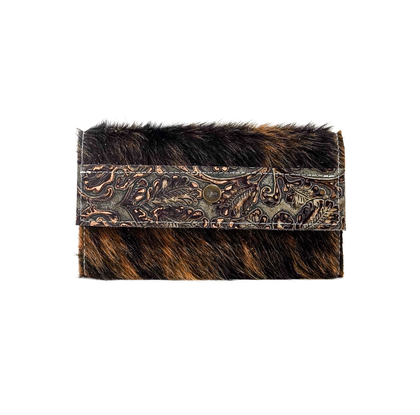 064 Kacey Wallet - Dark Brindle w/ Gilded Tool-Kacey Wallet-Western-Cowhide-Bags-Handmade-Products-Gifts-Dancing Cactus Designs