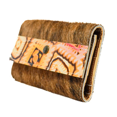 067 Kacey Wallet - Brindle w/ Moab Aztec-Kacey Wallet-Western-Cowhide-Bags-Handmade-Products-Gifts-Dancing Cactus Designs