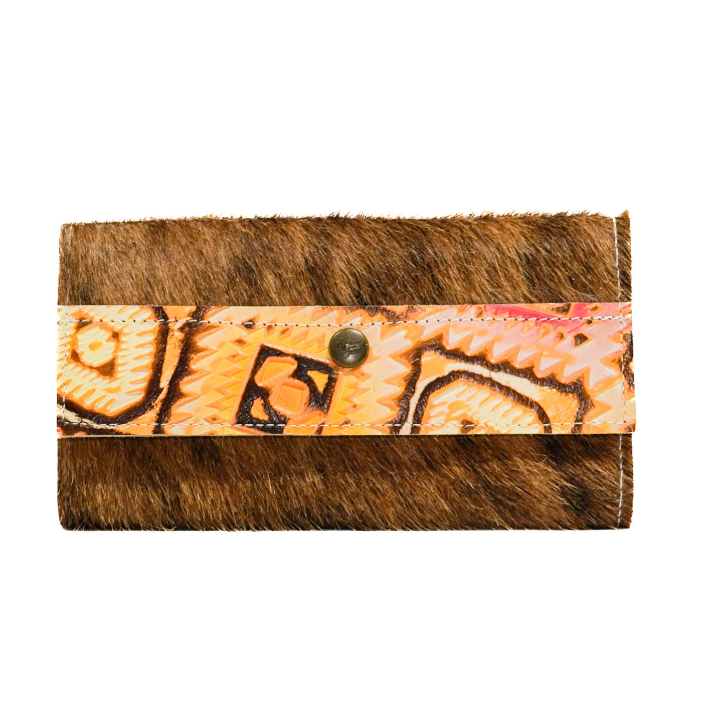 067 Kacey Wallet - Brindle w/ Moab Aztec-Kacey Wallet-Western-Cowhide-Bags-Handmade-Products-Gifts-Dancing Cactus Designs