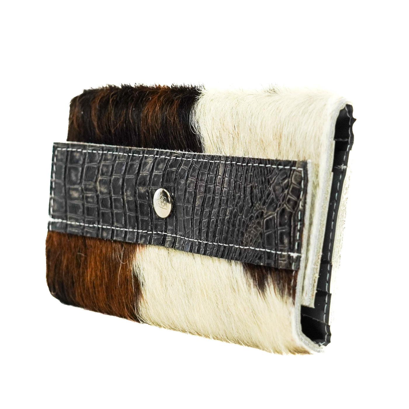 068 Kacey Wallet - Tricolor w/ Smoke Show Croc-Kacey Wallet-Western-Cowhide-Bags-Handmade-Products-Gifts-Dancing Cactus Designs