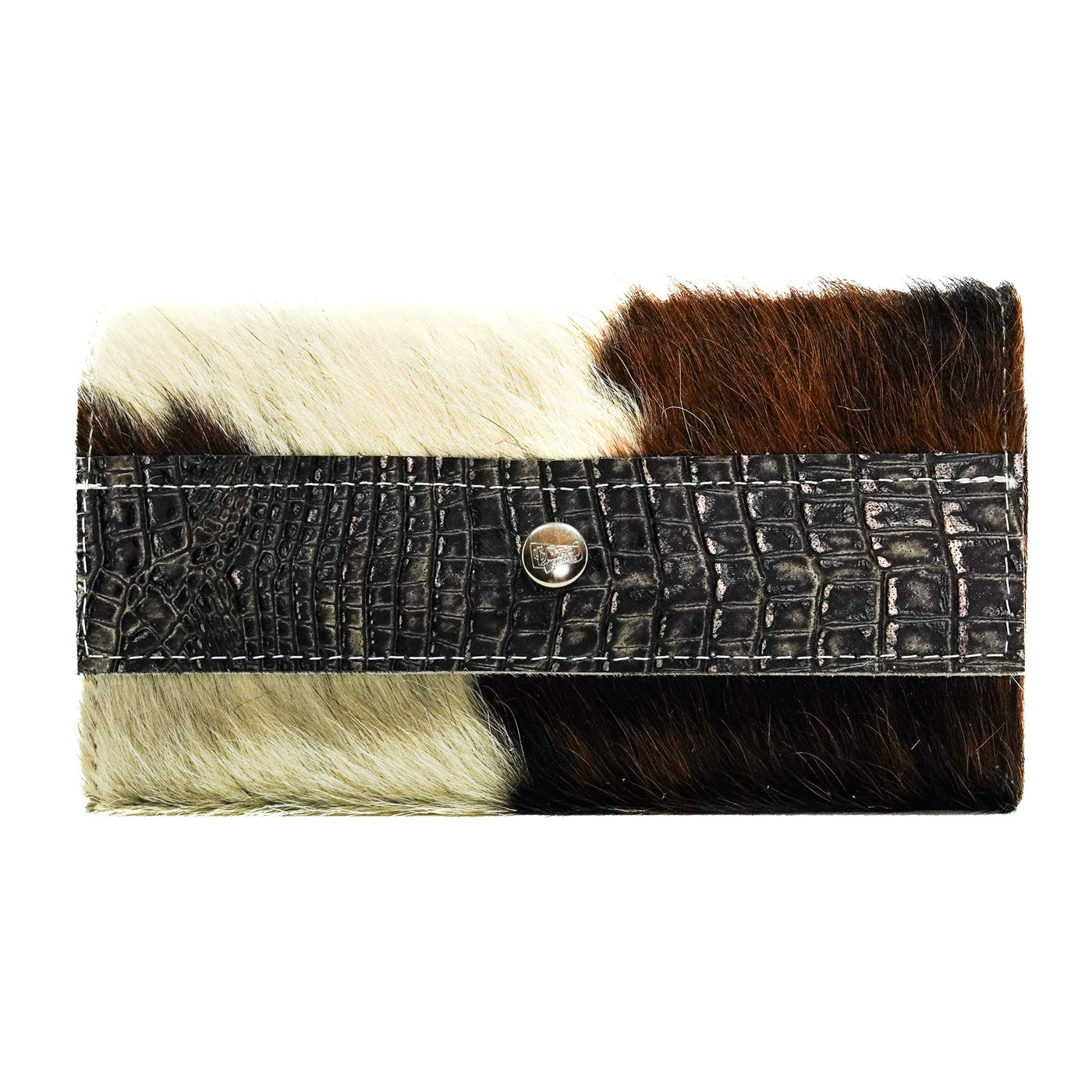 068 Kacey Wallet - Tricolor w/ Smoke Show Croc-Kacey Wallet-Western-Cowhide-Bags-Handmade-Products-Gifts-Dancing Cactus Designs
