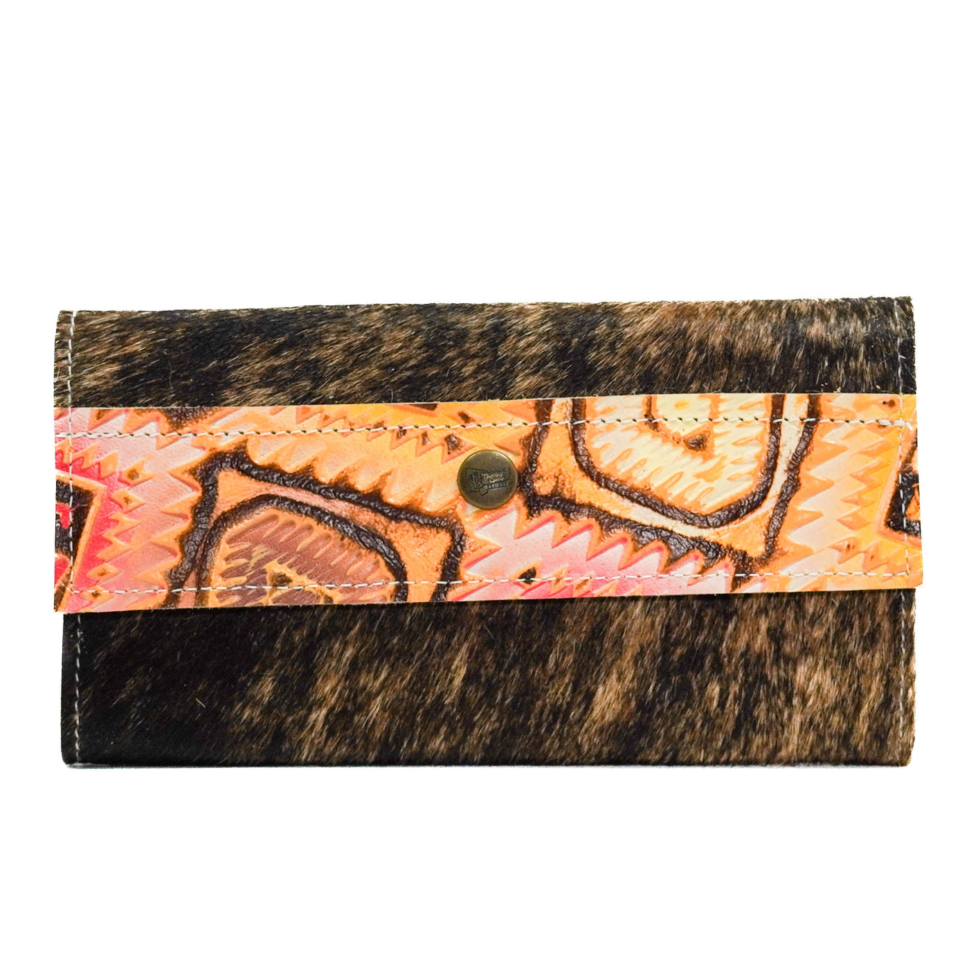 070 Kacey Wallet - Brindle w/ Moab Aztec-Kacey Wallet-Western-Cowhide-Bags-Handmade-Products-Gifts-Dancing Cactus Designs