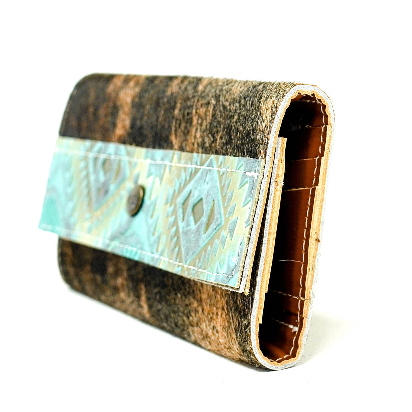077 Kacey Wallet - Exotic Brindle w/ Canyon Aztec-Kacey Wallet-Western-Cowhide-Bags-Handmade-Products-Gifts-Dancing Cactus Designs