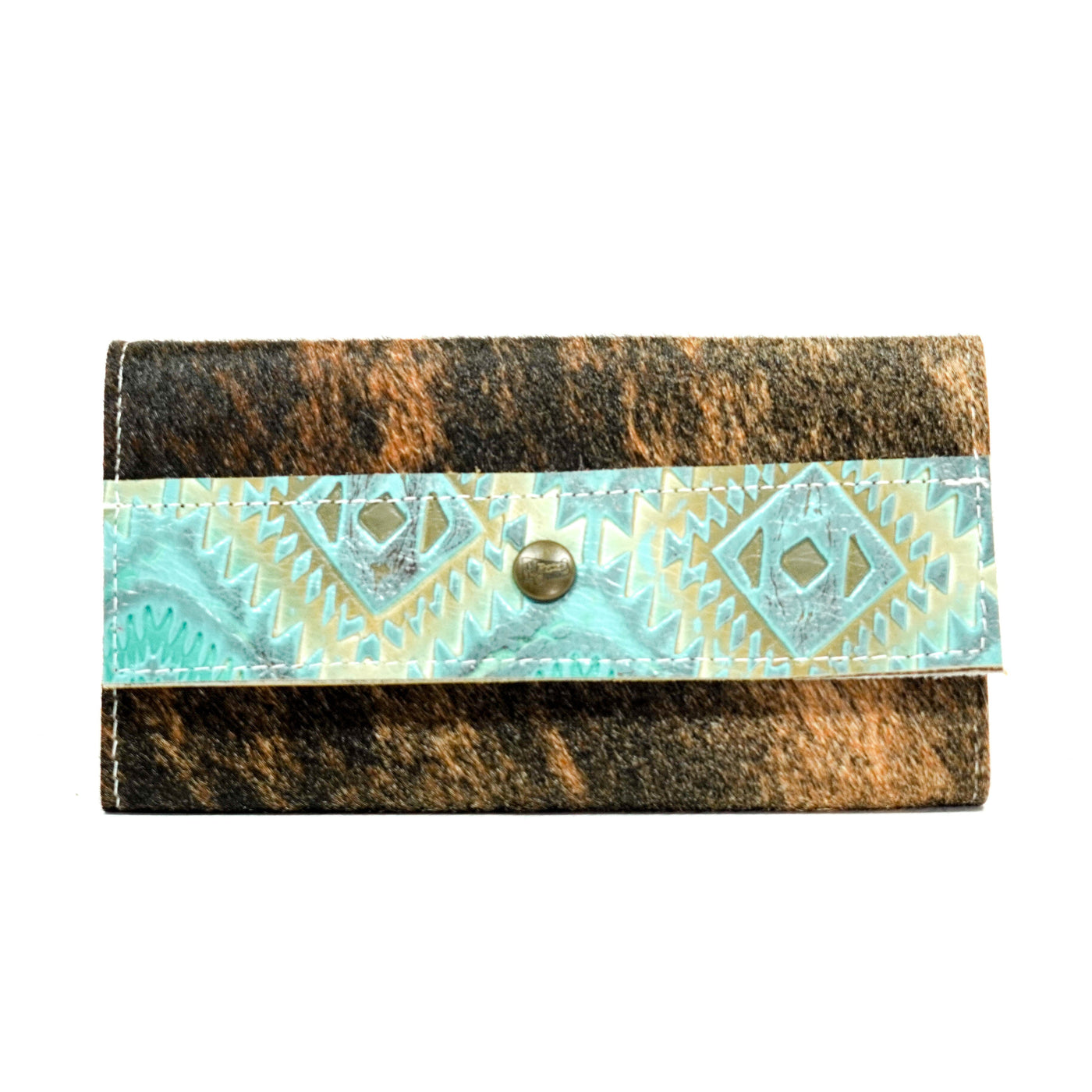 077 Kacey Wallet - Exotic Brindle w/ Canyon Aztec-Kacey Wallet-Western-Cowhide-Bags-Handmade-Products-Gifts-Dancing Cactus Designs