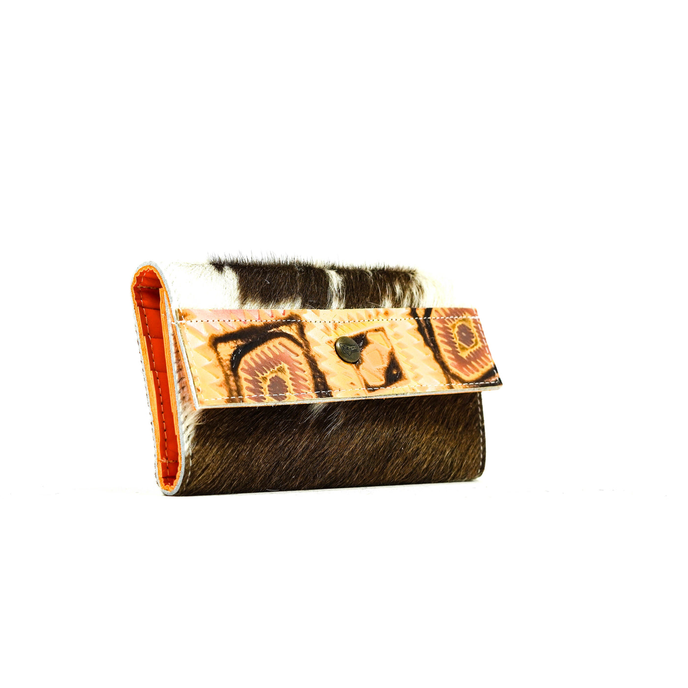 080 Kacey Wallet - Long Brindle w/ Moab Aztec-Kacey Wallet-Western-Cowhide-Bags-Handmade-Products-Gifts-Dancing Cactus Designs